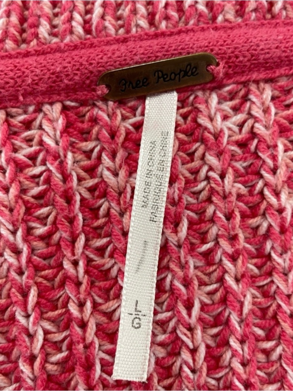 Free People Pink Marled Chunky Knit Collared Sweater L - Picture 6 of 10